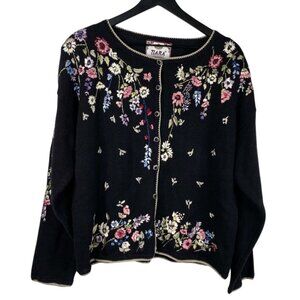 Tiara Vintage Y2K Floral Button Up Cardigan Sweater Embroidered Women Size M